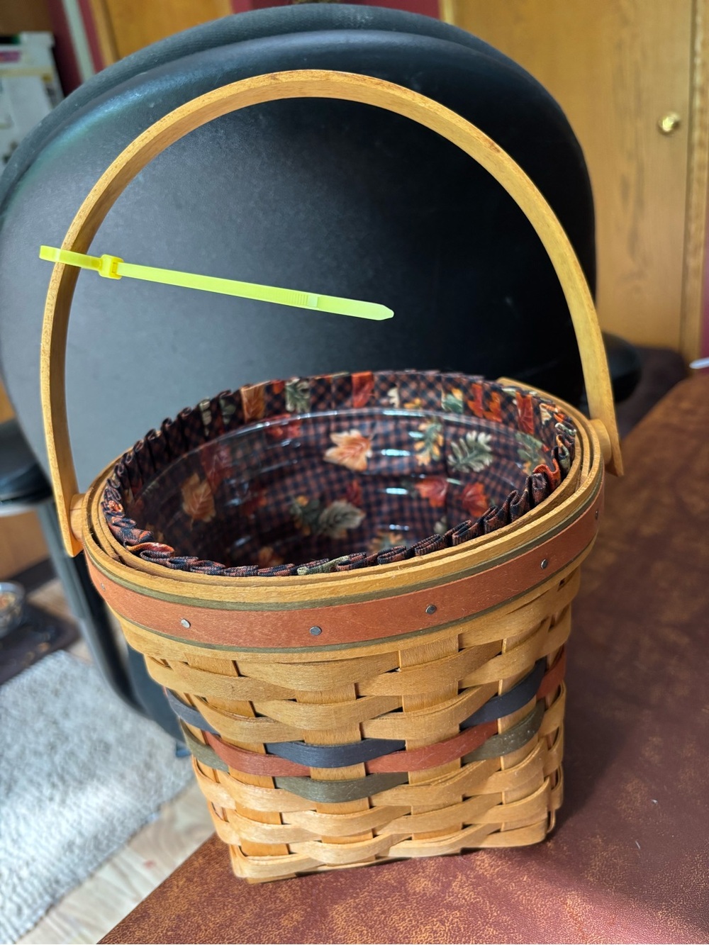Longaberger 1996 shades of Autumn Maple Leaf basket, liner and protector